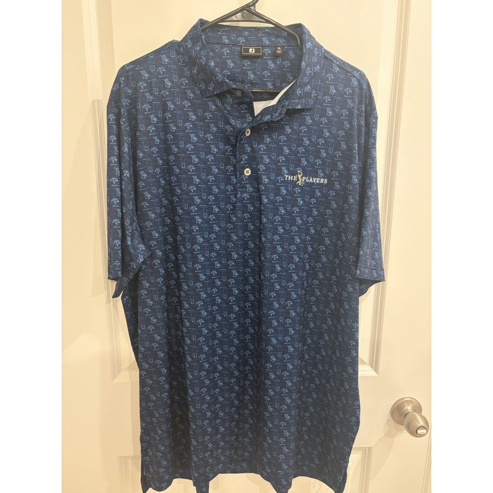FootJoy Blue Graphic Print Polo Shirt XL The Players Short Sleeve Golf